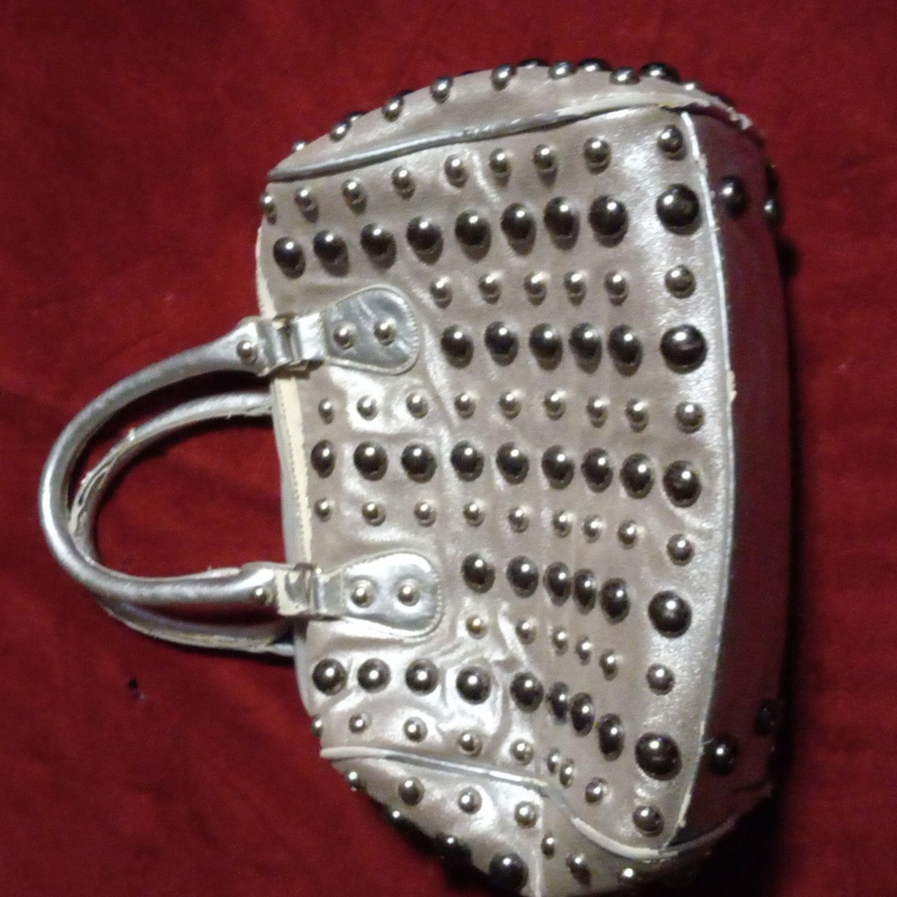 Silver studded purse with handles